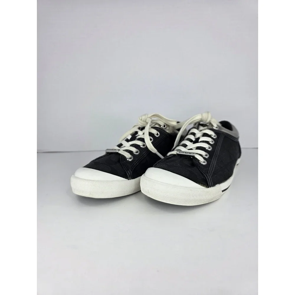 Coach Francesca Sneakers Womens 8B Black Canvas Signature C Silver Trim Classic